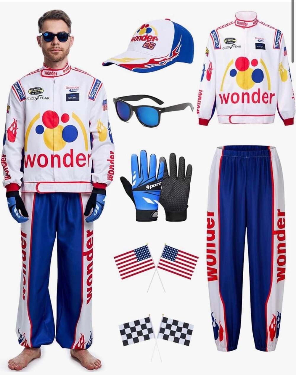 Talladega Nights Ricky Bobby Wonder Bread Racing Costume Set with Hat and Access